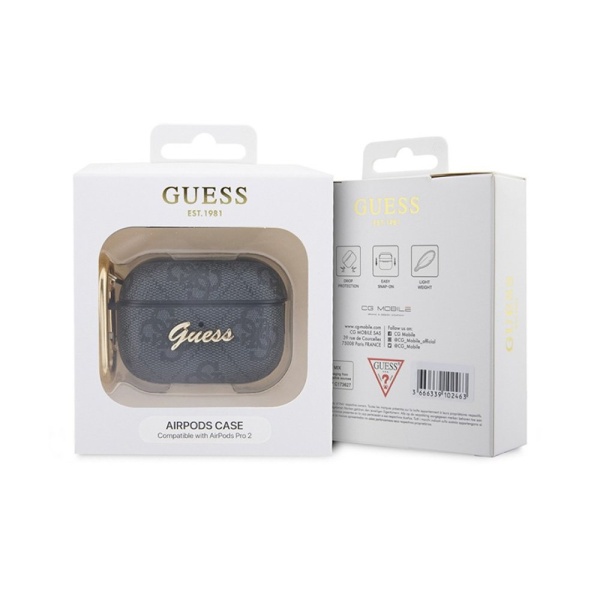 Чехол Guess PU leather 4G with metal logo and carabin для AirPods Pro 2. Цвет: чёрный