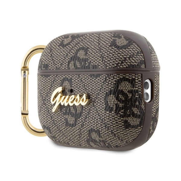 Чехол Guess PU leather 4G with metal logo and carabin для AirPods Pro 2. Цвет: коричневый