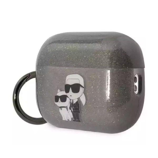 Чехол Lagerfeld NFT Karl & Choupette TPU Glitt для Airpods Pro 2 силиконовый с кольцом. Цвет: чёрный