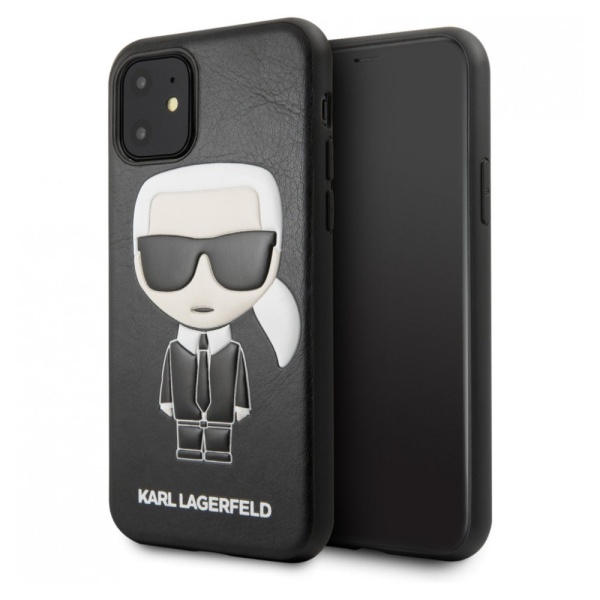 Чехол Lagerfeld для iPhone 11 PU Leather Ikonik Karl Hard. Цвет: чёрный