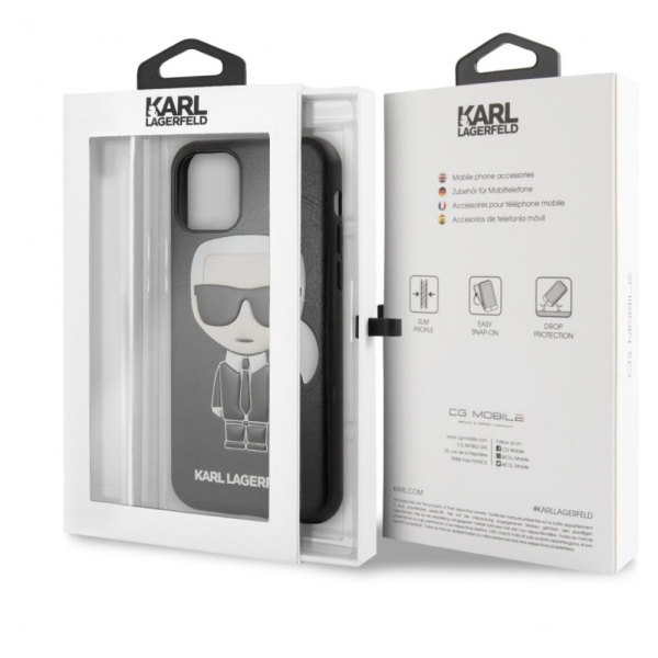 Чехол Lagerfeld для iPhone 11 PU Leather Ikonik Karl Hard. Цвет: чёрный