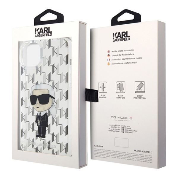 Чехол Lagerfeld для iPhone 15 PC/TPU Monogram NFT Karl Ikonik Hard. Цвет: прозрачный