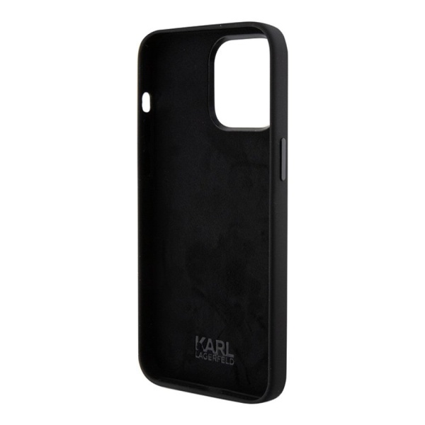 Чехол Lagerfeld Liquid silicone NFT Choupette metal pin для iPhone 15 Pro. Цвет: чёрный