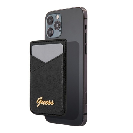 Магнитный бумажник Guess Wallet Cardslot Magsafe Saffiano Script logo. Цвет: чёрный