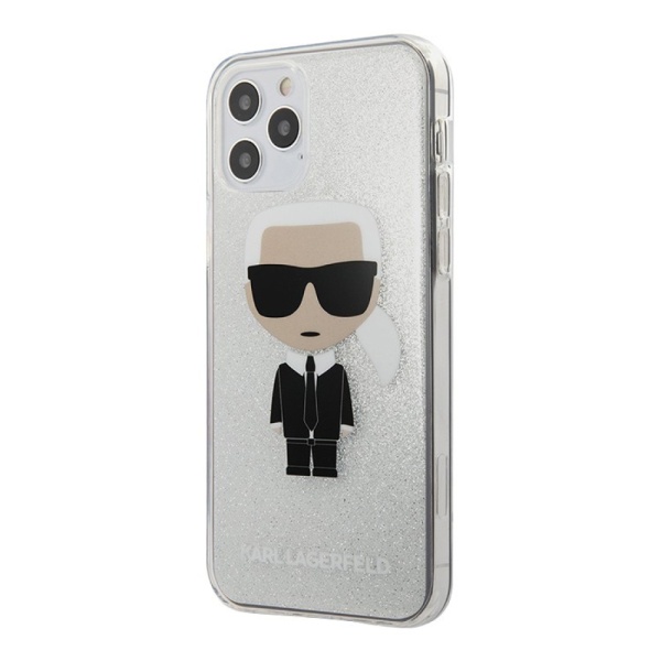 Чехол Lagerfeld для iPhone 12/12 Pro PC/TPU Ikonik Karl Hard Glitter Цвет: серебристый 