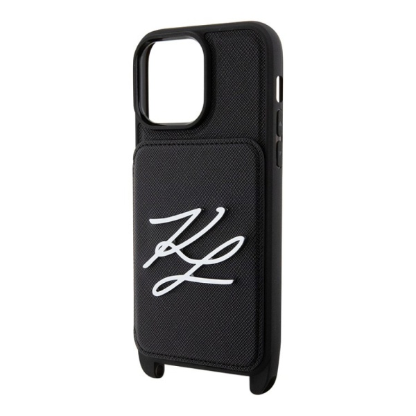 Чехол Lagerfeld Crossbody PU Saffiano Autograph Hard cardslot для iPhone 15 Pro. Цвет: чёрный