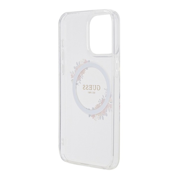 Чехол Guess PC/TPU Flowers Wreath Hard MagSafe для iPhone 15 Pro Max. Цвет: прозрачный