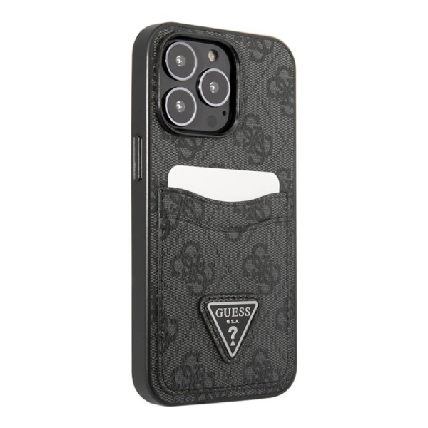 Чехол Guess для iPhone 13 Pro Max PU 4G Double cardslot Metal triangle logo Hard. Цвет: черный