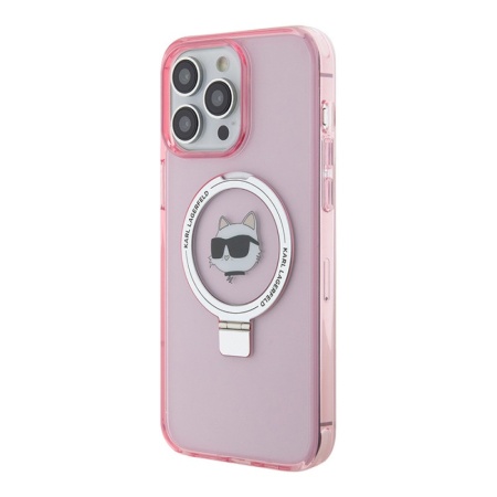 Чехол Lagerfeld PC/TPU Ring NFT Choupette head Hard MagSafe для iPhone 15 Pro. Цвет: розовый