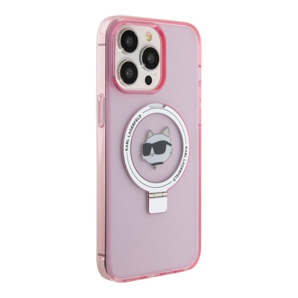 Чехол Lagerfeld PC/TPU Ring NFT Choupette head Hard MagSafe для iPhone 15 Pro. Цвет: розовый