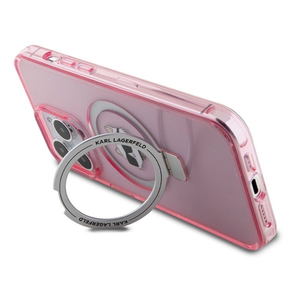 Чехол Lagerfeld PC/TPU Ring NFT Choupette head Hard MagSafe для iPhone 15 Pro. Цвет: розовый