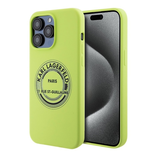 Чехол Lagerfeld Liquid Silicone RSG Round logo Hard для iPhone 15 Pro Max.Цвет: зеленый