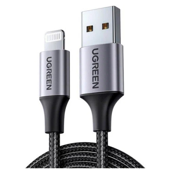 Кабель UGREEN US199 MFI Lightning — USB-A, Alu Case with Braided, 1 м. Цвет: черный