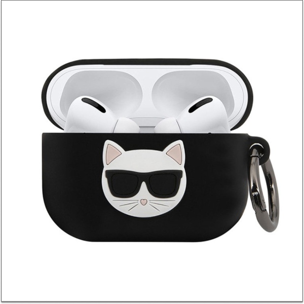 Чехол Lagerfeld Choupette для AirPods 3 с кольцом, силикон. Цвет: чёрный