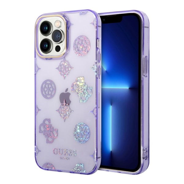 Чехол Guess для iPhone 14 Pro Max PC/TPU Peony glitter Electroplated camera Hard. Цвет: сиреневый