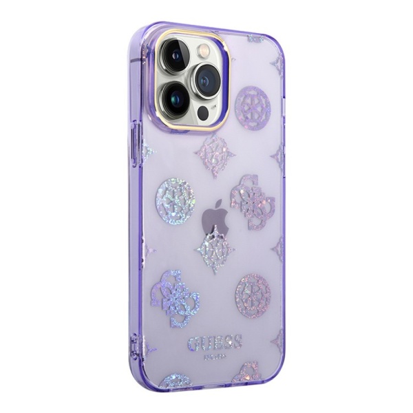 Чехол Guess для iPhone 14 Pro Max PC/TPU Peony glitter Electroplated camera Hard. Цвет: сиреневый