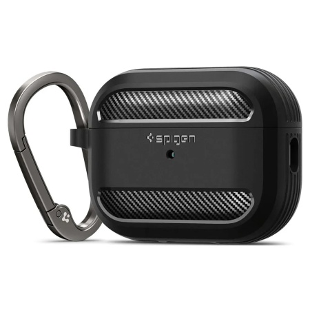 Чехол SPIGEN RUGGED ARMOR для AirPods Pro 2, с карабином. Цвет: черный