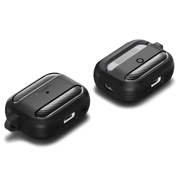 Чехол SPIGEN RUGGED ARMOR для AirPods Pro 2, с карабином. Цвет: черный